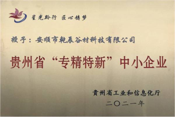贵州省“专精特新”中小企业证书